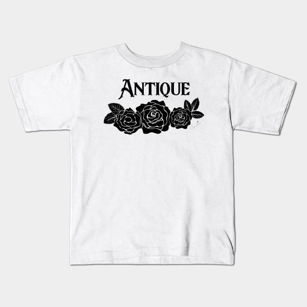 Antique Roses in Black and White Seamless Pattern Print Kids T-Shirt by ClaudiaFlores